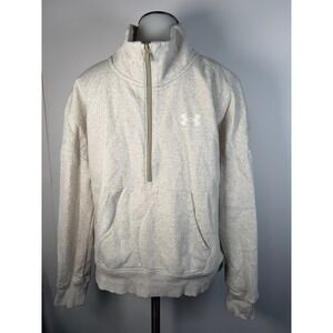 Under Armour Womens Rival Fleece 1/2 Zip Pullover Oatmeal Heather Medium Loose